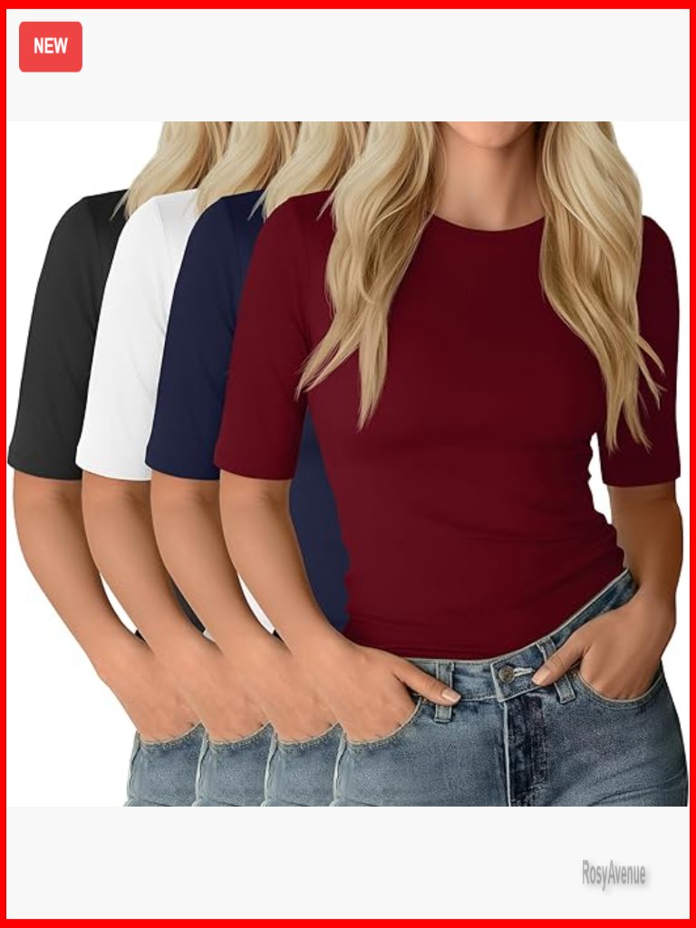 4 Pack Half Sleeve Slim Fit Cotton T-Shirts Crewneck Basic Tees Summer